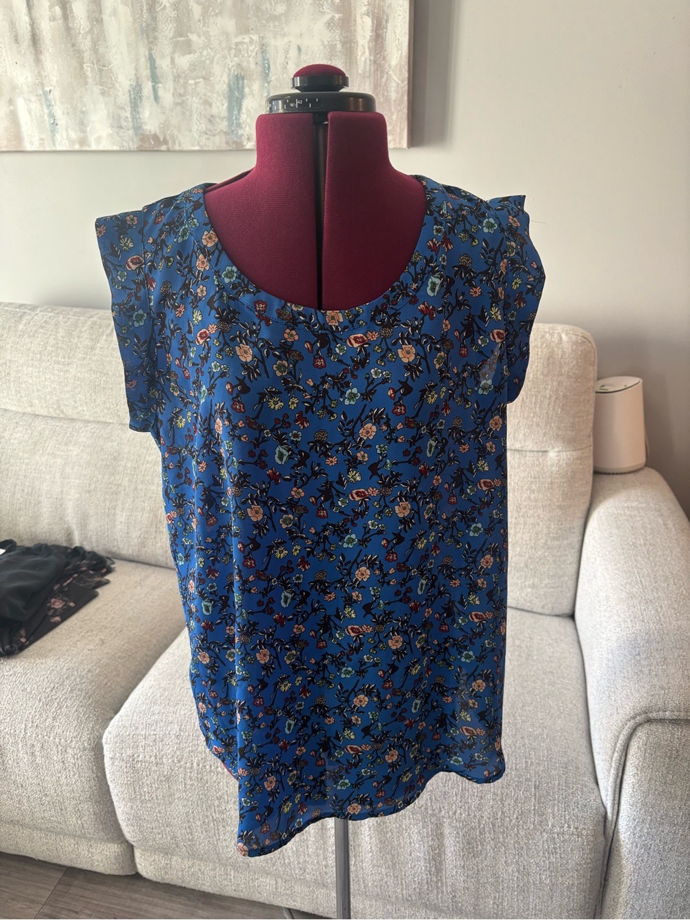 Pleione Blue Floral Cap-Sleeve Camisole